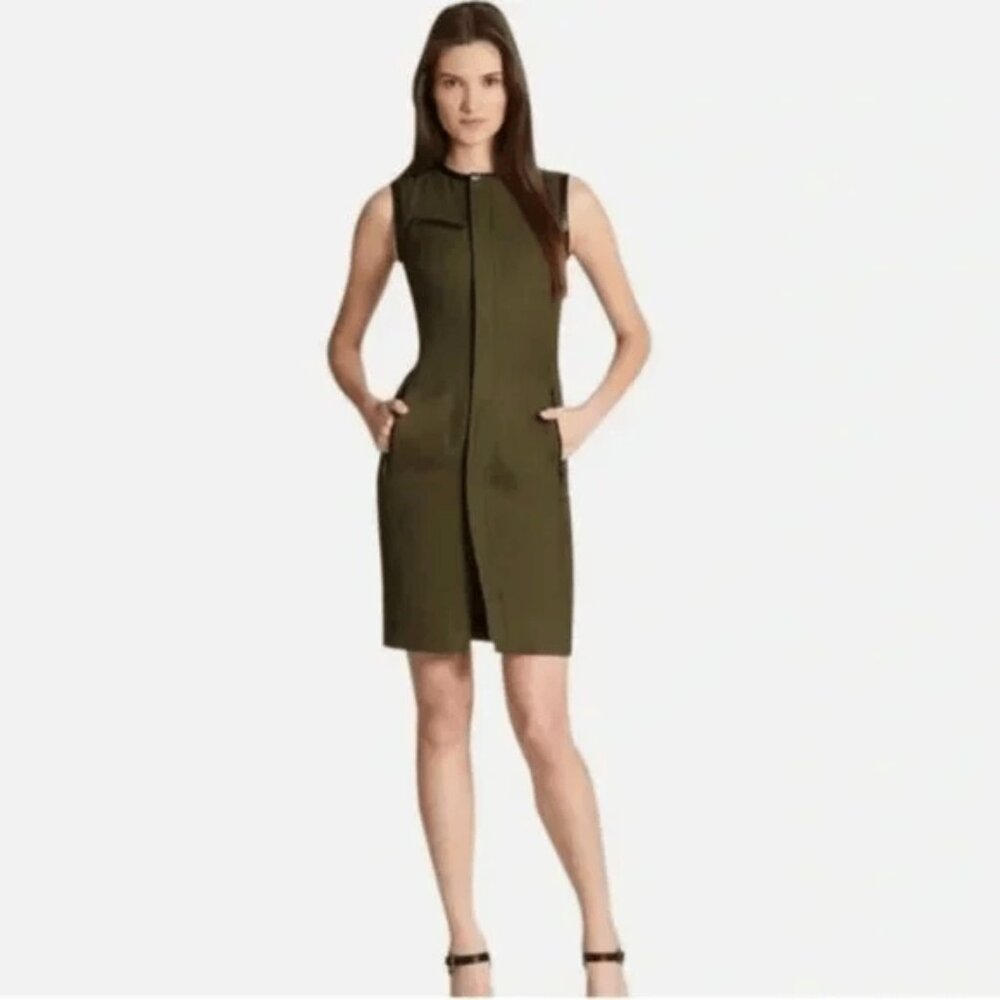 Ralph Lauren Black Label Beckett Dress Size 4 Green Canvas & Leather